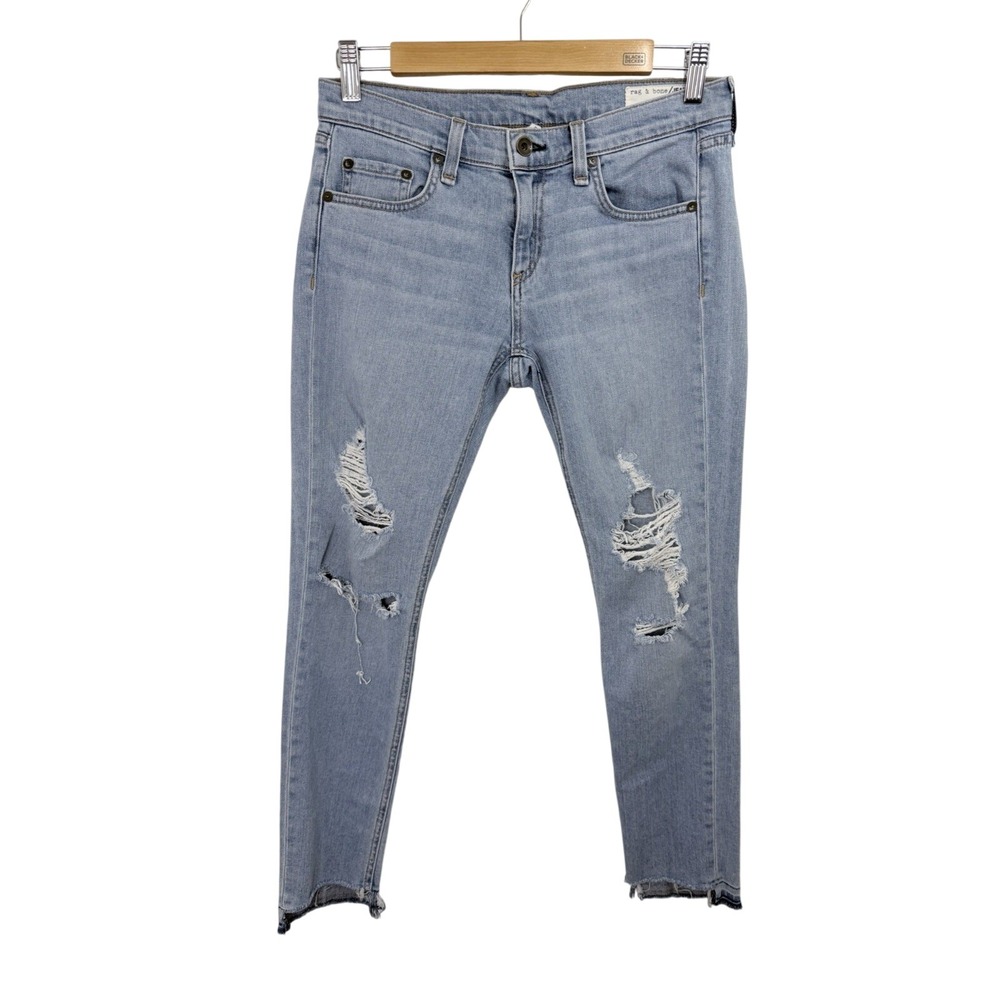 Rag & Bone Dre Capri Jeans Womens 26 Blue Distressed Raw Hem Slim Boyfriend